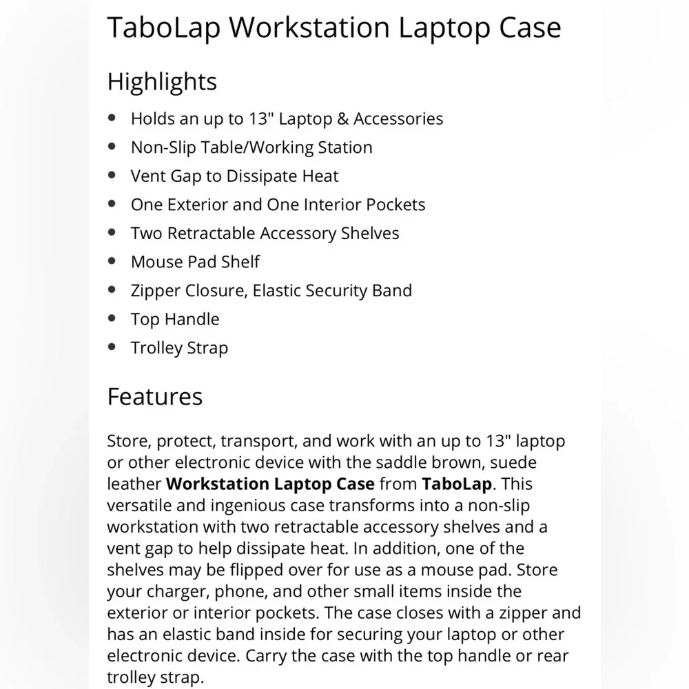Tabolap‎ Workstation Suede Laptop Case for 13” Device NWT